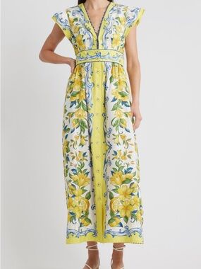 chinese dress ladies Farm Rio Flowering Garden Tree Organic Cotton Maxi Dress